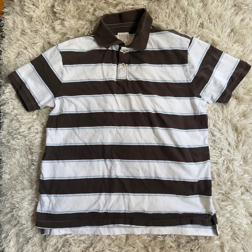 Mossimo Striped Polo Shirt Mens XL Brown Blue Cotton Athletic Fit Short Sleeve